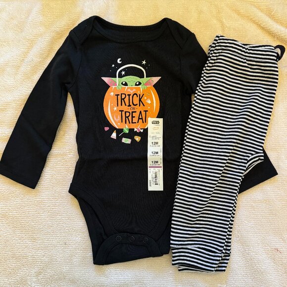 Girls Grogu Baby Yoda Trick or Treat 2-pc Outfit, Bodysuit, Joggers, 12 months - Picture 1 of 3